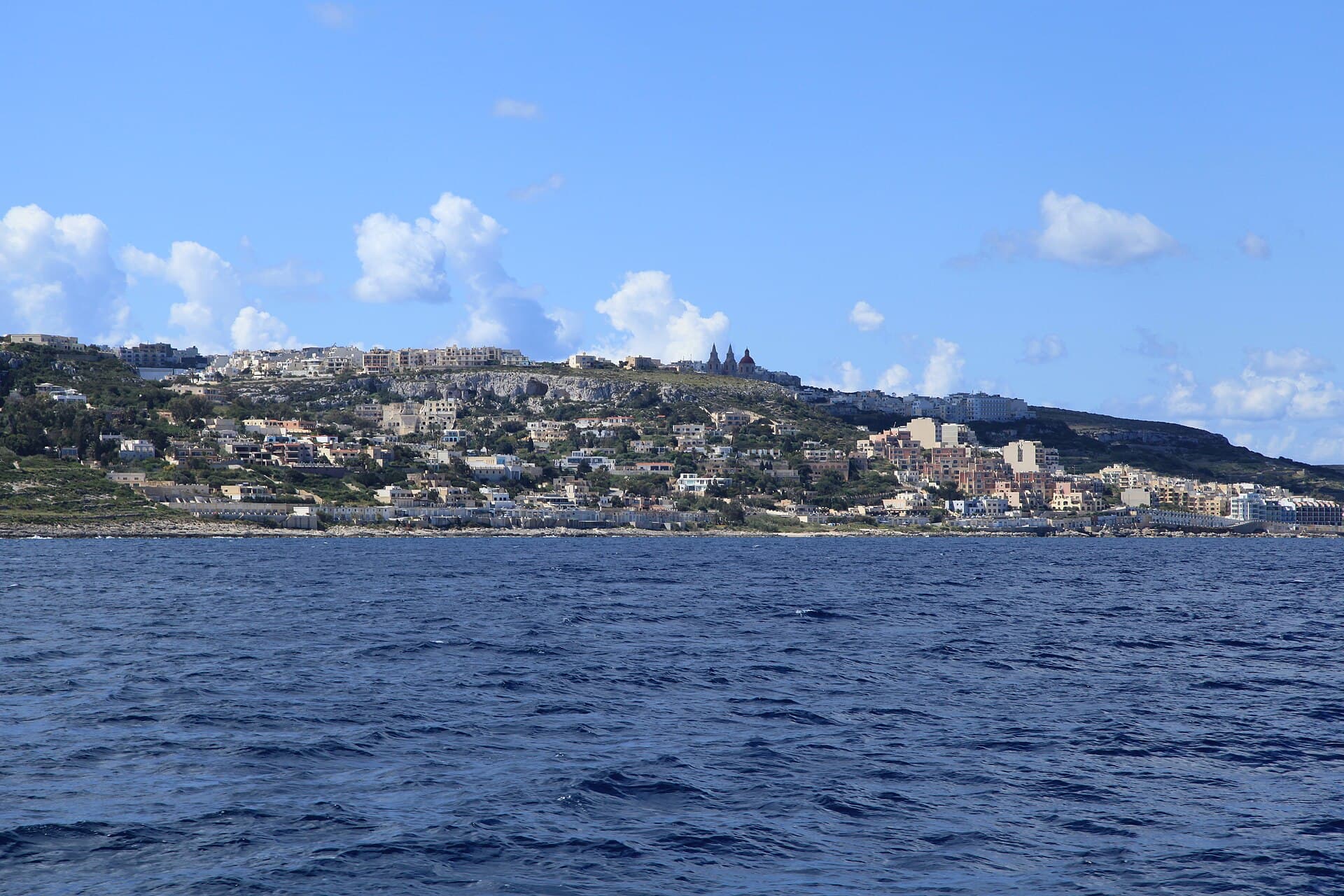 Mellieħa Bay aerial view, Malta's largest sandy beach