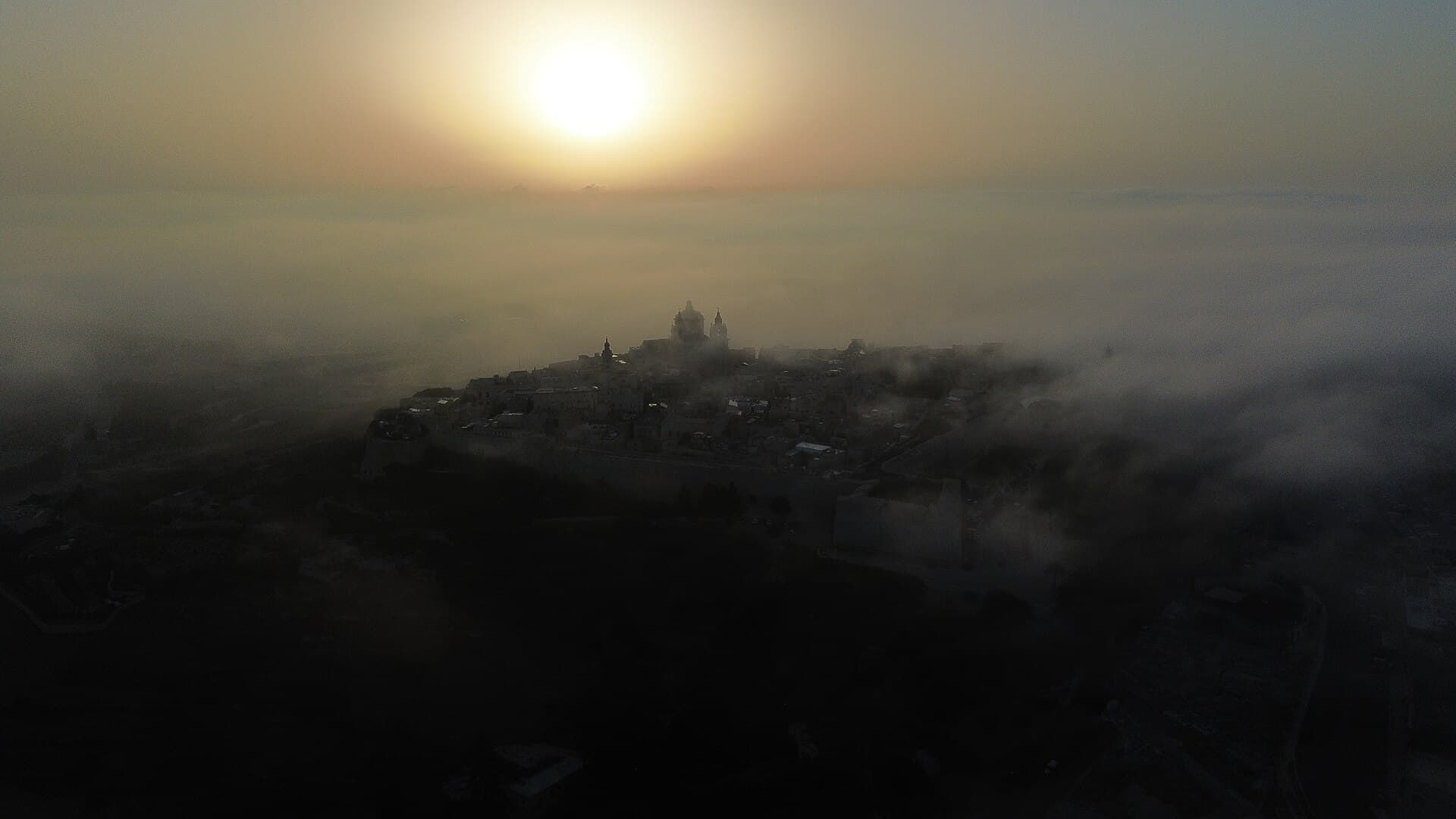 Foggy Mdina at sunrise, the Silent City, Malta