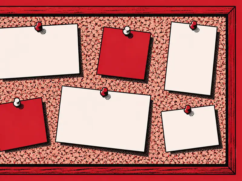Poster illustration of a noticeboard with blank cards