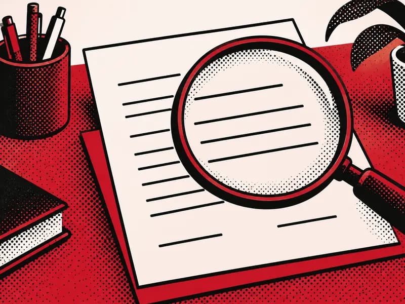 Poster illustration of an offer letter under a magnifying glass